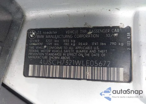 1998 BMW Z3 1.9 из США, поврежденный, VIN 4USCH7321WLE05672